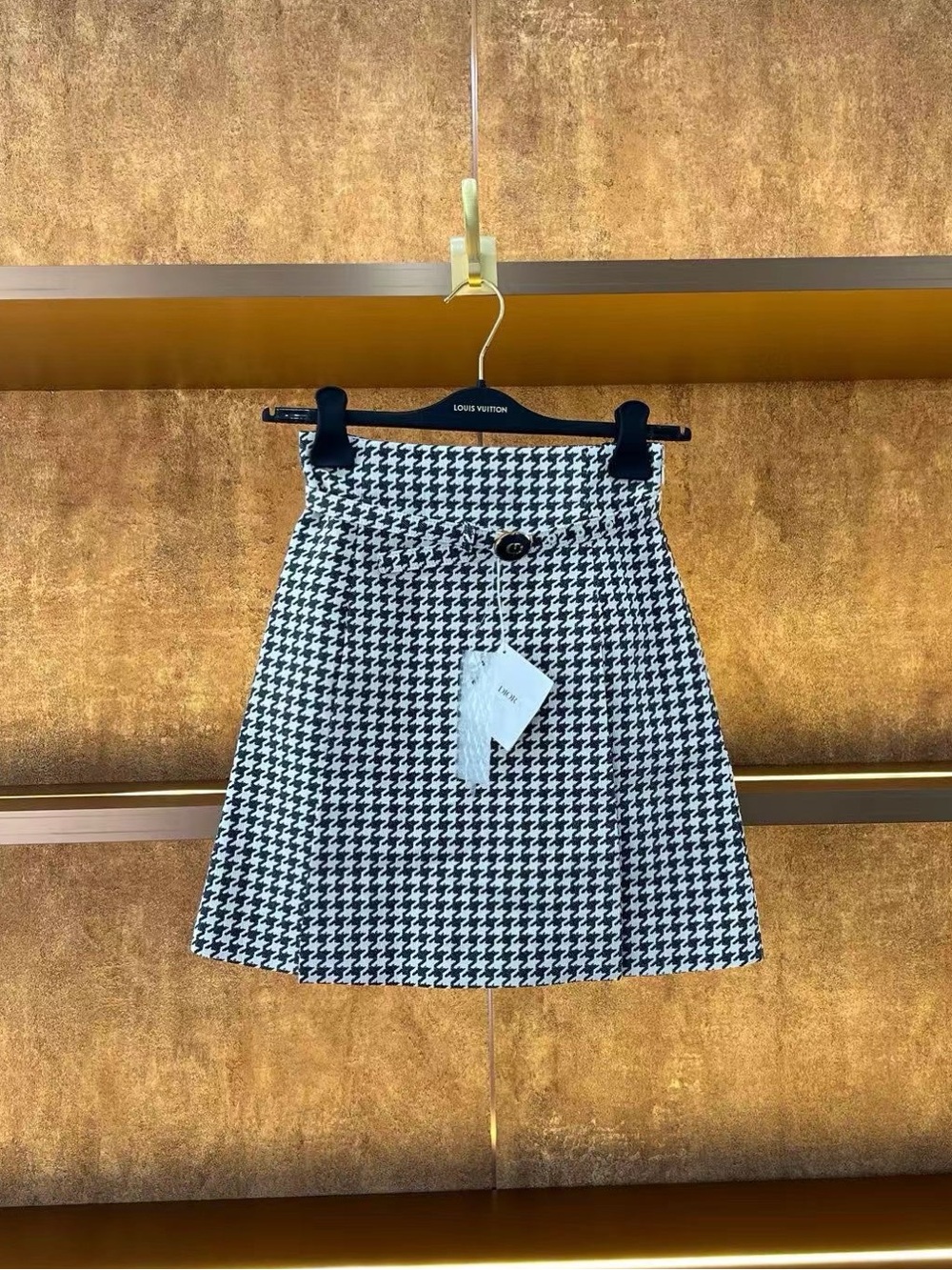 Dior Black & White Houndstooth A-Line Mini Skirt